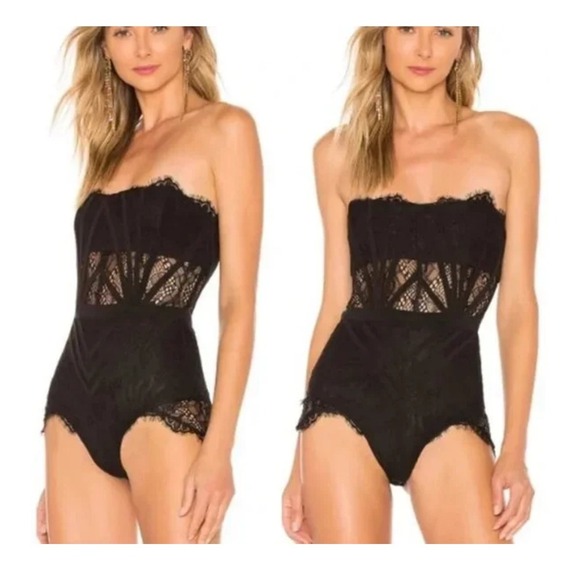 NBD Black Lace Strapless Corset Bodysuit Bustier‎ Teddy XL - Picture 2 of 11